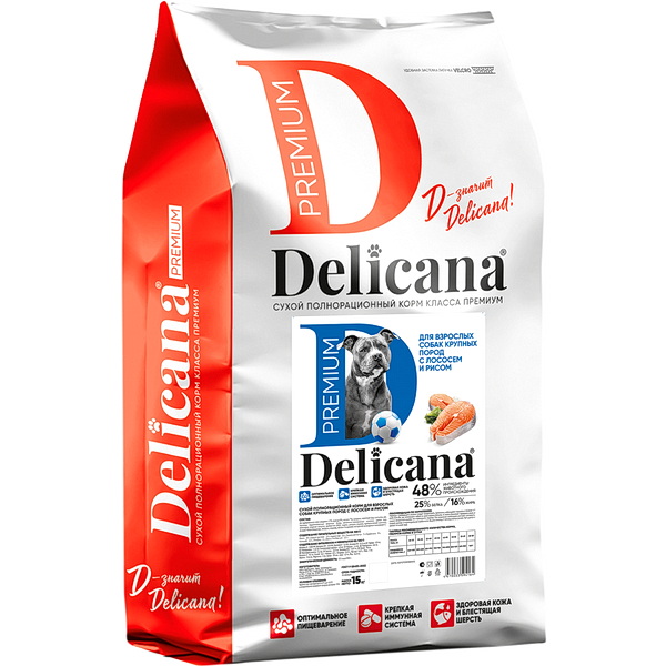 Delicana сух.д/собак крупных пород лосось с рисом 15 кг / 1*1