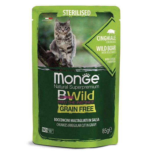 Monge BWild д/кошек 85г влажный корм д/стерилизованных дикий кабан,овощи пауч