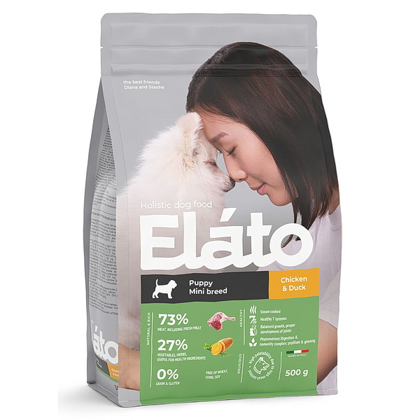Elato Holistic корм для щенков мелких пород с курицей и уткой, 500г