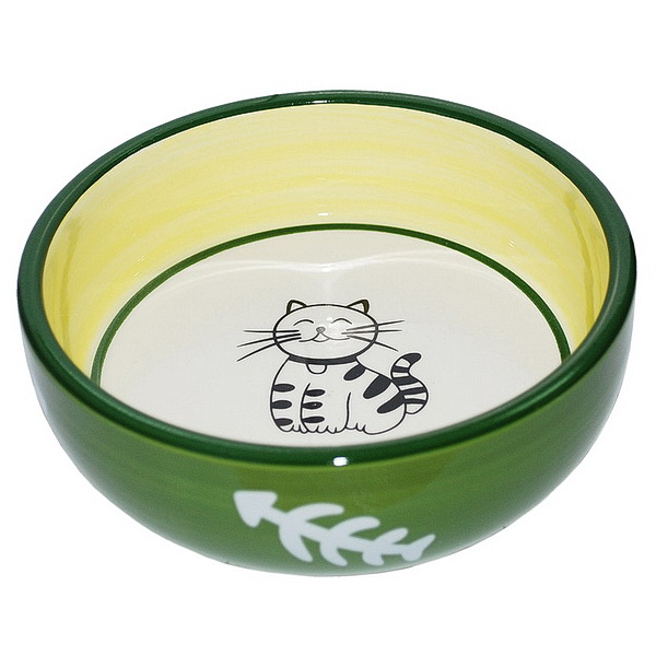 №1 Миска керамическая, роспись, рисунок "кошка", косточки, 13,4*4 см, 290мл