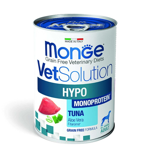 Диетический корм Monge VetSolution Dog Hypo Monoprotein TUNA Гипо монопротеин с тунцом для собак для снижения реакции пищевой непереносимости 400 г