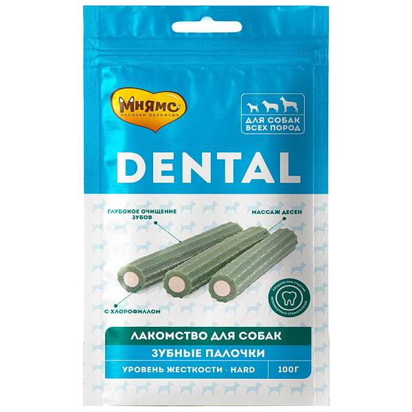 Мнямс DENTAL 100г лакомство д/собак "Зубные палочки" с хлорофиллом