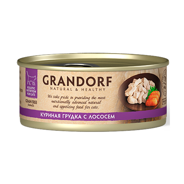 Grandorf д/кошек 70г влажный корм куриная грудка с лососем конс