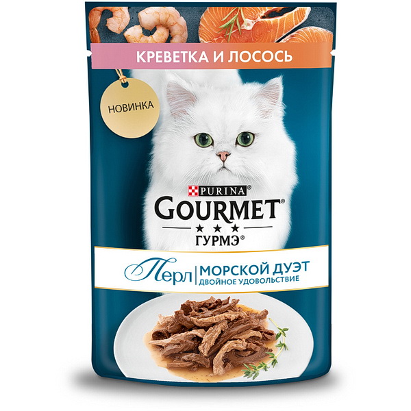 Gourmet Perle д/кошек 75г влажный корм креветка лосось пауч