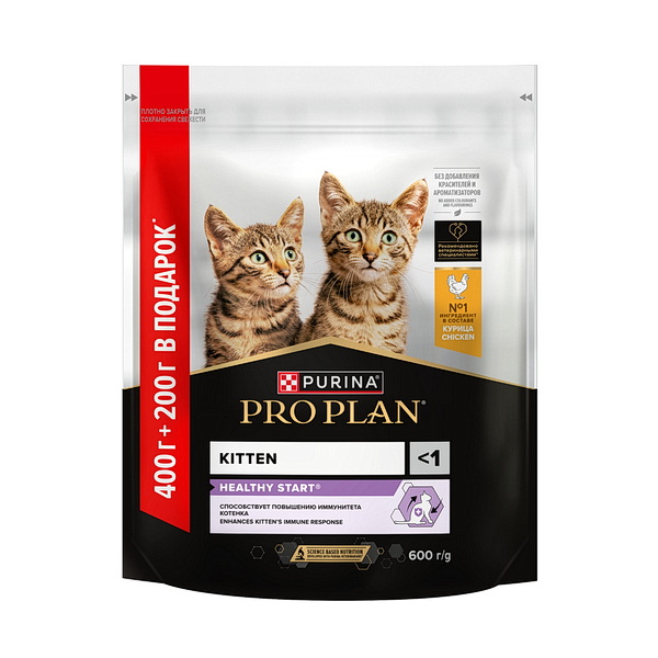 Сухой корм PRO PLAN для котят, с курицей, 400 г + 200 г в подарок