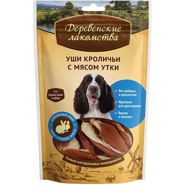 Деревенские лакомства д/собак 90г уши кроличьи с мясом утки