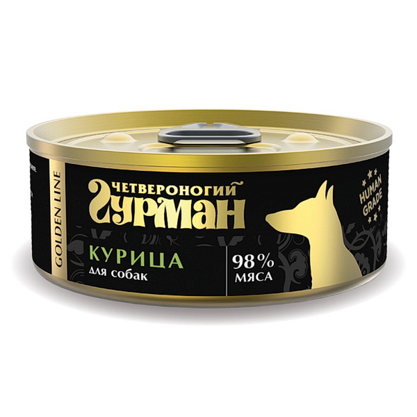 Четвероногий Гурман Golden line Курица натуральная влажный корм для собак жестяная банка 0,1 кг