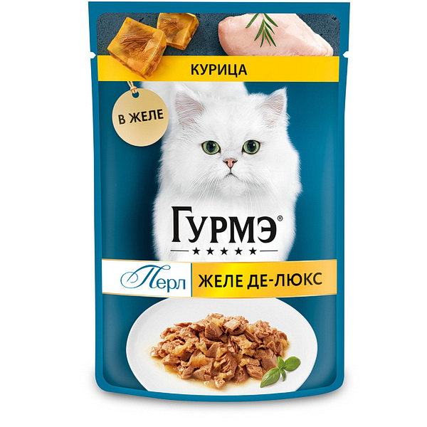 Gourmet Perle Желе-де-Люкс д/кошек 75г влажный корм курица пауч