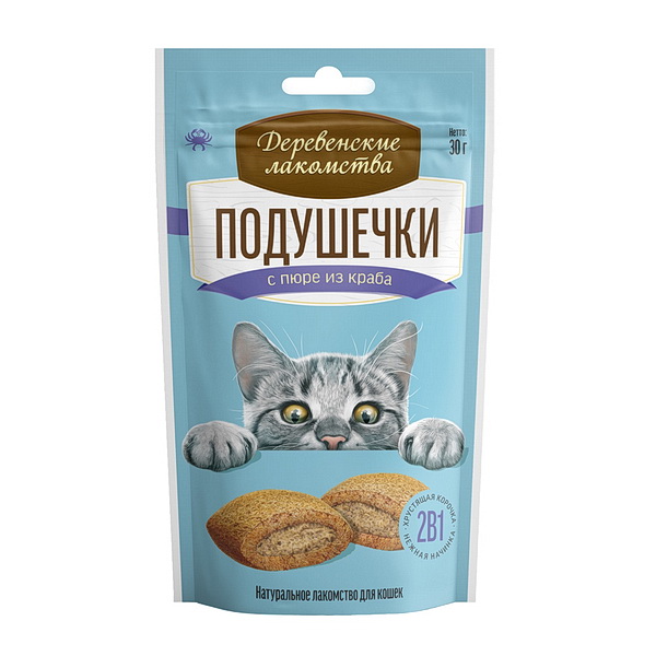 Деревенские лакомства д/кош Подушечки с пюре из краба 30г