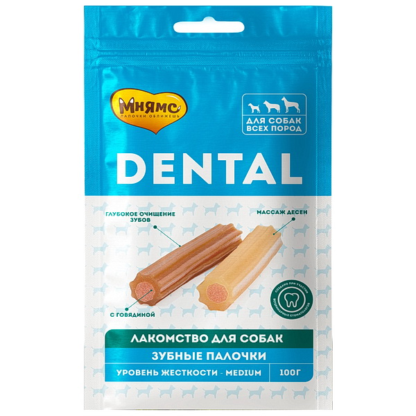 Мнямс DENTAL 100г лакомство д/собак "Зубные палочки" говядина